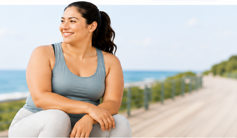 Woman representing a realistic healthy lifestyle journey