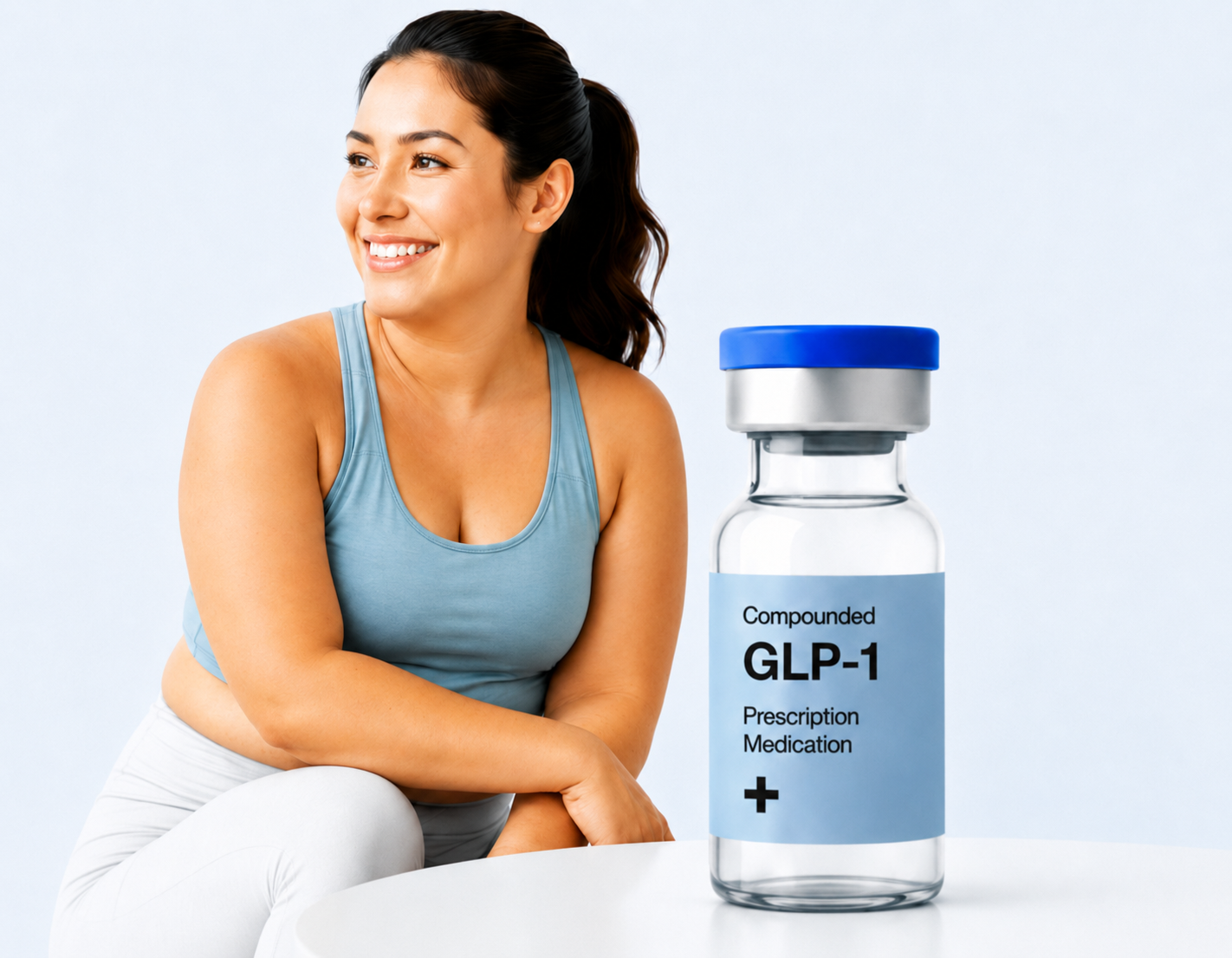 Woman with GLP-1 medication vial